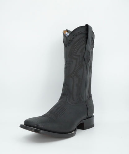 Wild West Men's Laser Bull Shoulder Black Wide Square Toe Boot