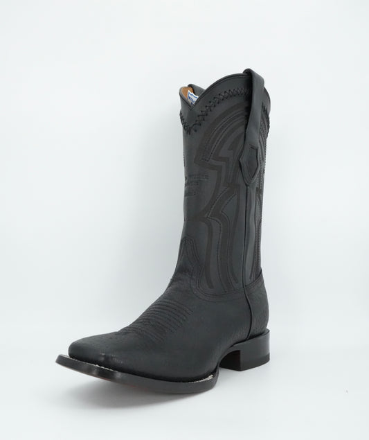 Wild West Men's Laser Bull Shoulder Black Wide Square Toe Boot