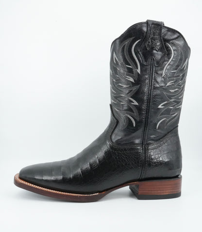 Golden Boots Men's Alligator Print Black Wide Square Toe Boot