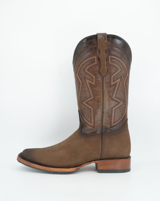 El General Men's Nobuck Faded Brown Wide Square Toe Boot