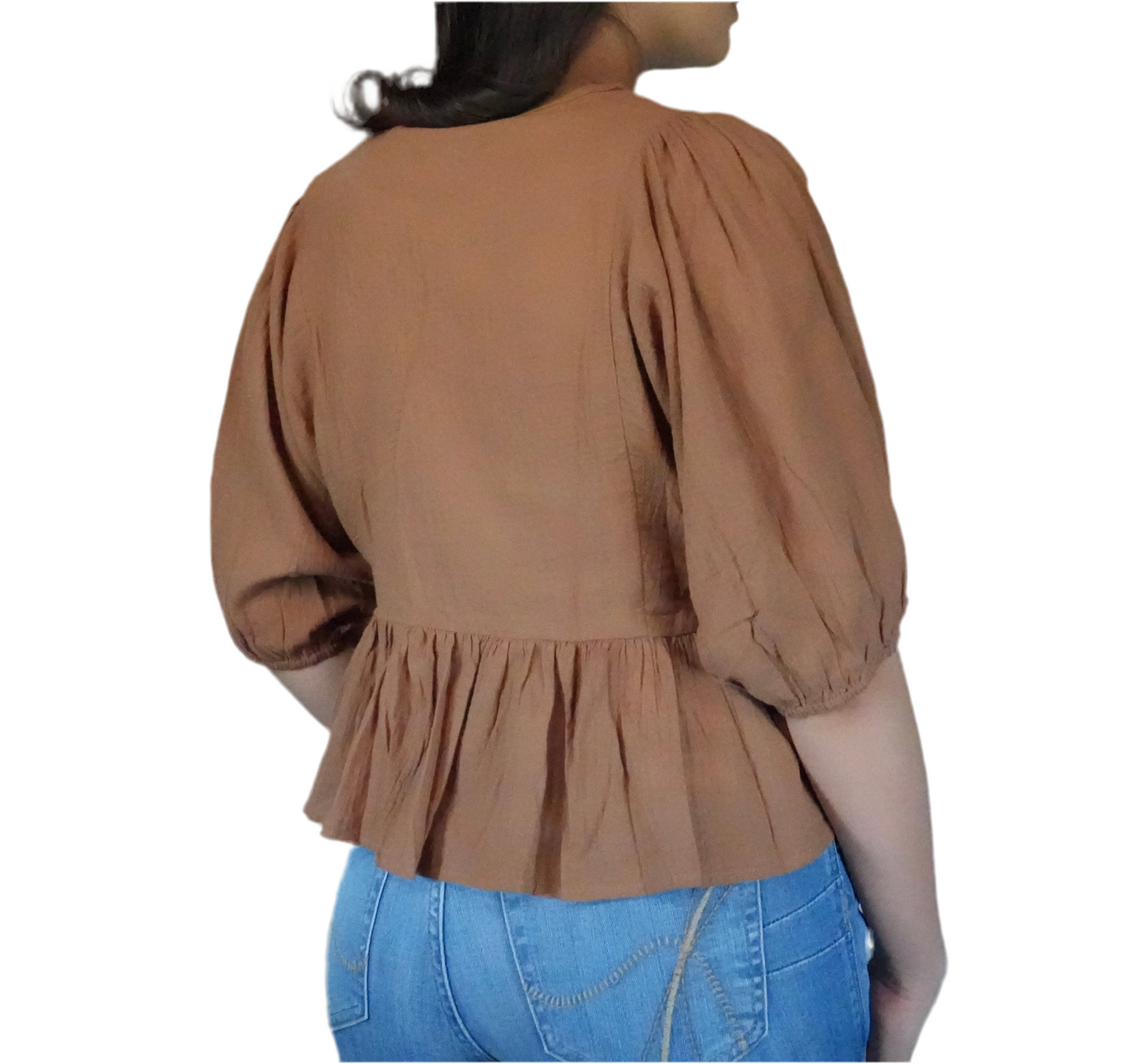 Blue B Women's Embroidered Peplum Blouse - Brown