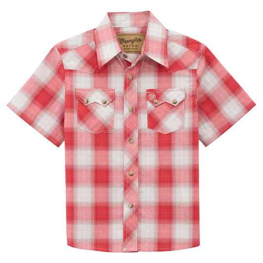 Wrangler Boy's Retro Short Sleeve Western Snap Shirt - Cherry