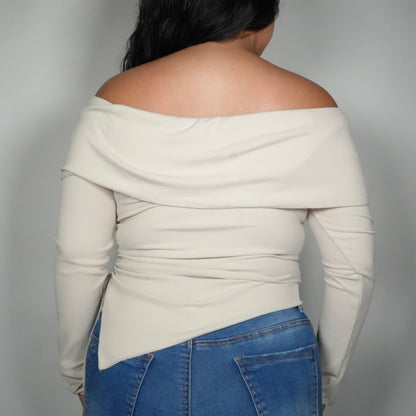 Ijoah Women's Foldover Asymmetric Long Sleeve Top - Nude