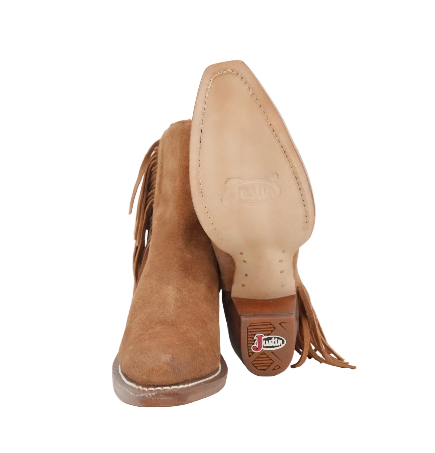 Justin Women's BEV Brown Suede Fringe Snip Toe Short Boot