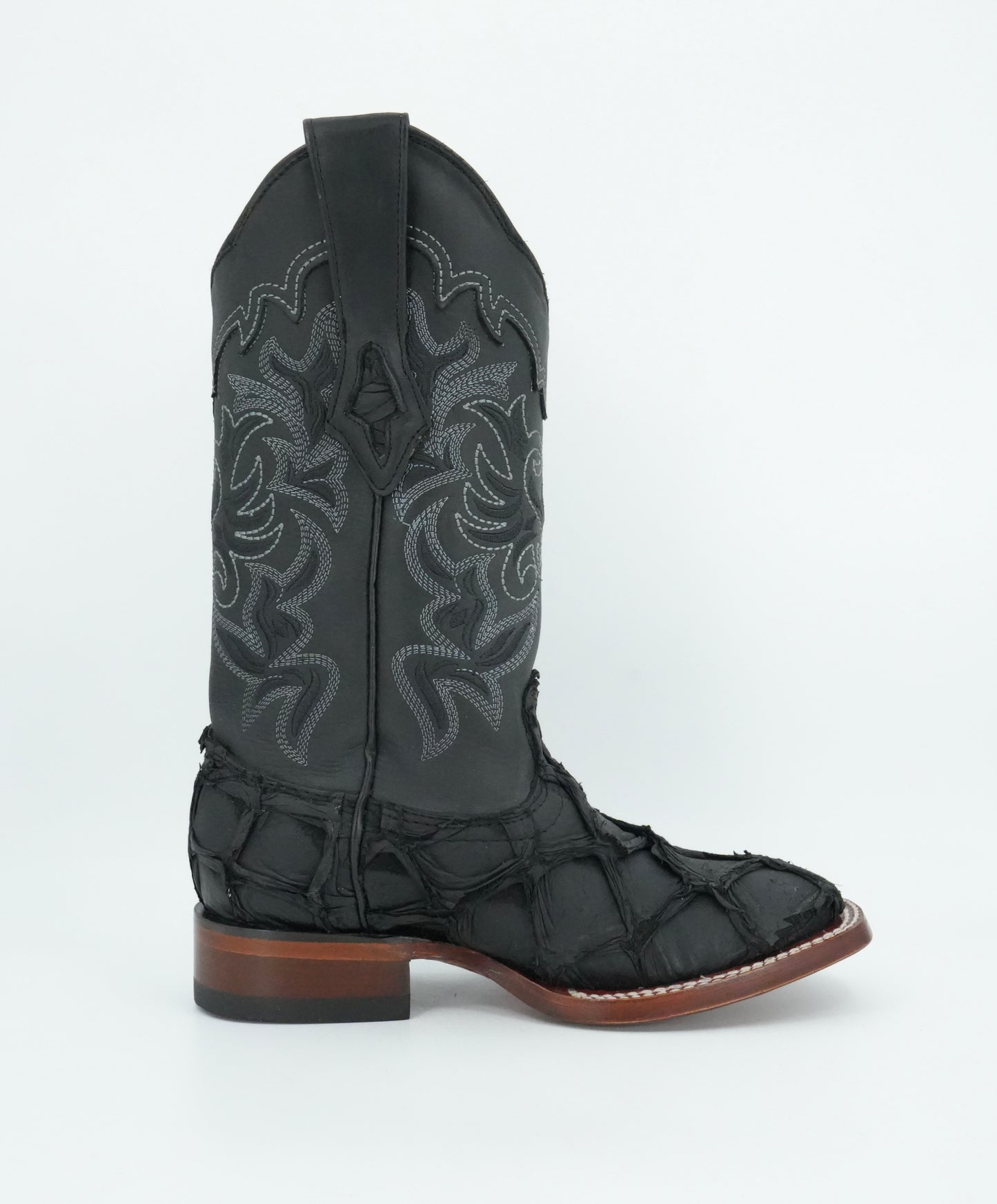 Los Altos Women's Black Genuine Pirarucu Leather Square Toe Boot