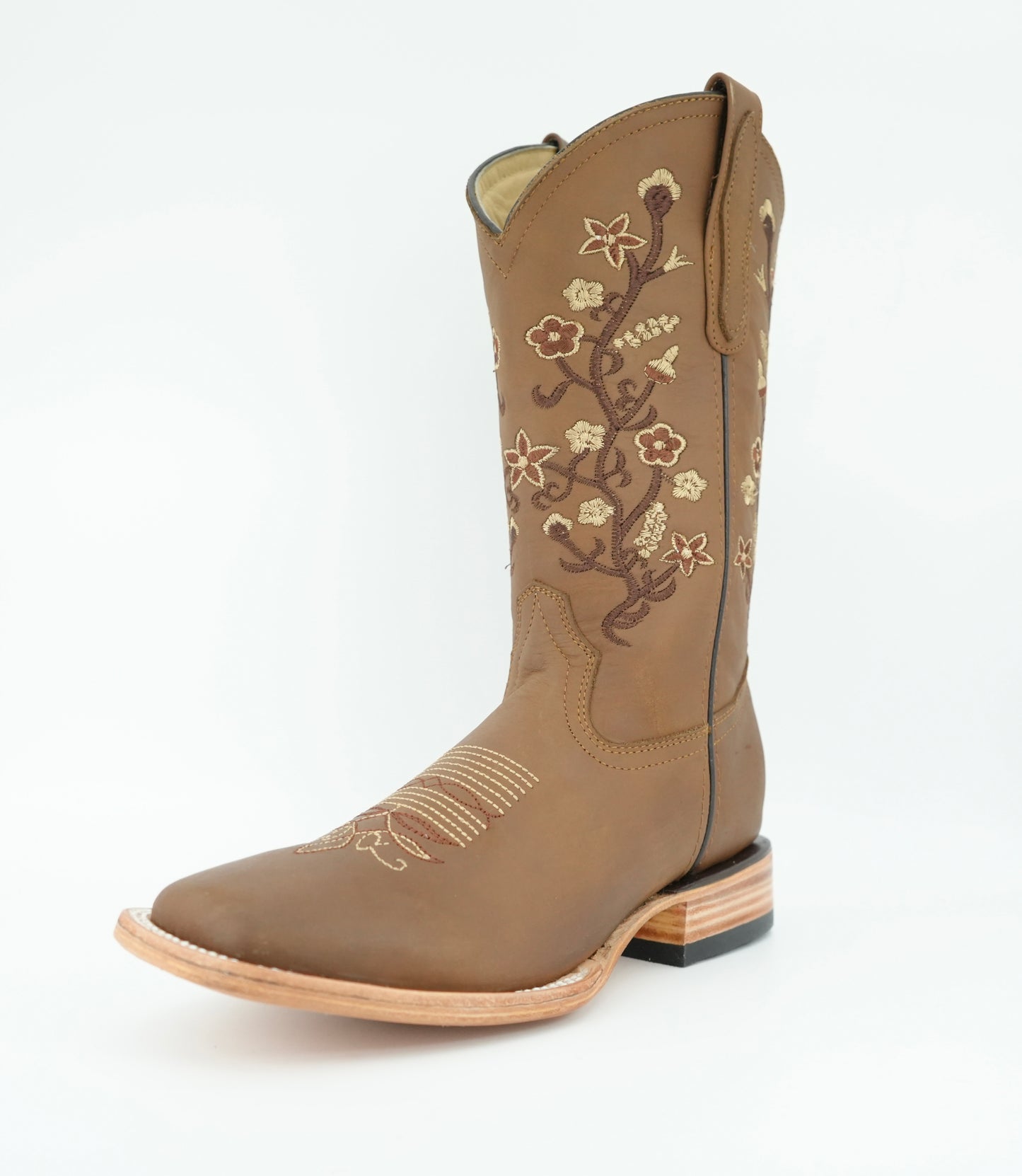 Centenario Women's Papaya Embroidered Floral Wide Square Toe Boot