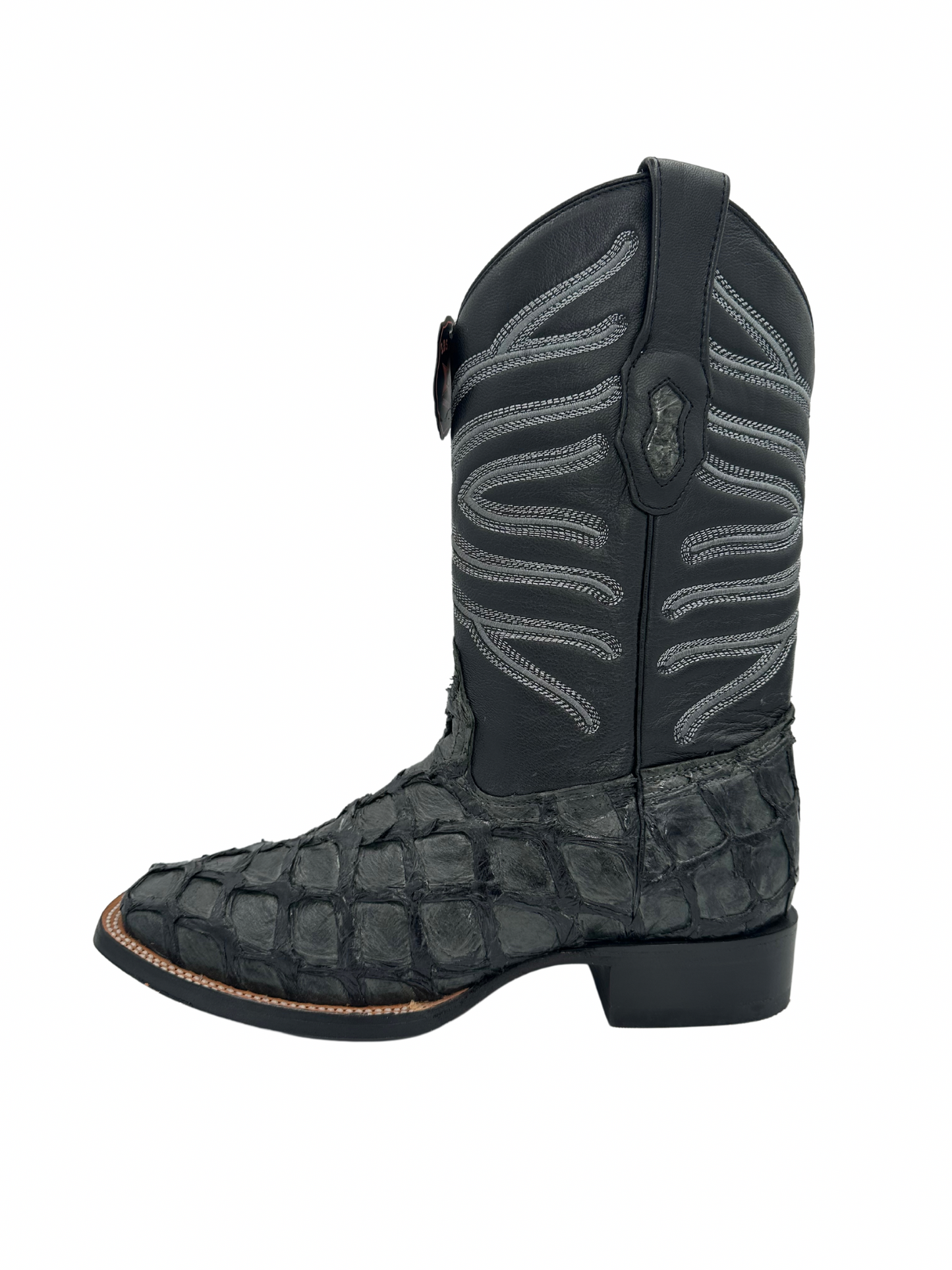 Los Altos Men's Gray Glossy Genuine Pirarucu Wide Square Toe Boot
