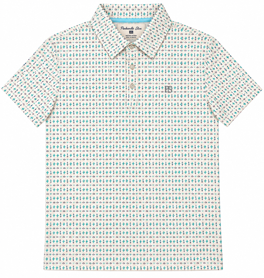 Panhandle Slim Men's Aztec Motif Short Sleeve Polo - Cream