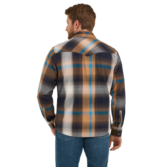 Wrangler Retro Men's Long Sleeve Western Snap Plaid Shirt - Bold Brown