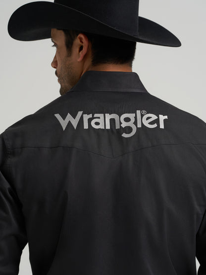 Wrangler Logo Black Long Sleeve Classic Fit Button Down Shirt