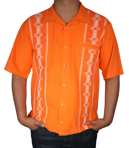 Men's Short Sleeve Cotton Guayabera - Orange