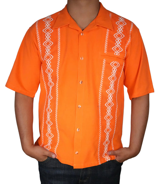 Men's Short Sleeve Cotton Guayabera - Orange