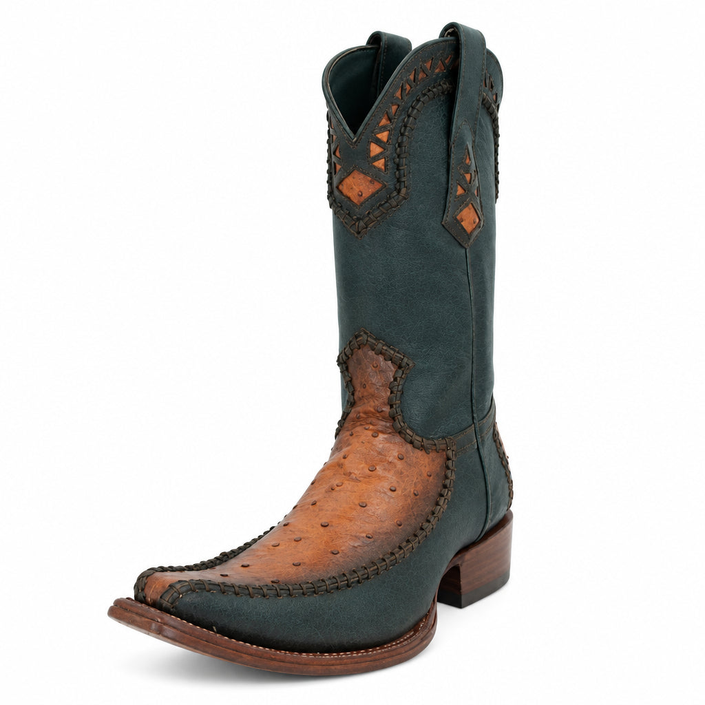 Cuadra Men's Ostrich Versache Toe Boot - Dark Brown