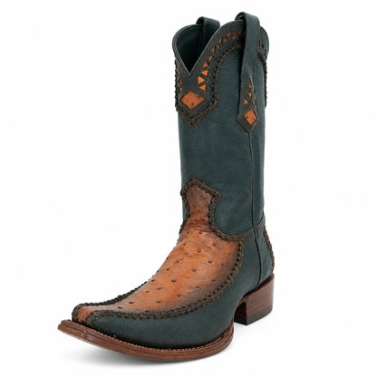 Cuadra Men's Ostrich Versache Toe Boot - Dark Brown