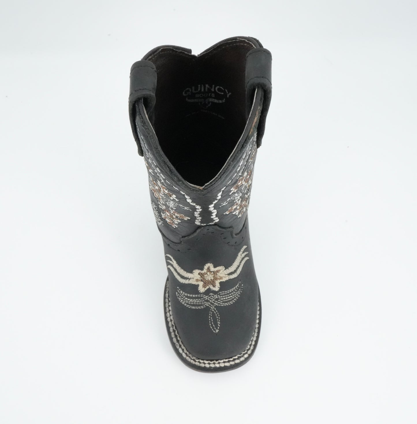 Quincy Kid’s Crazy Flower Embroidery Black Boot