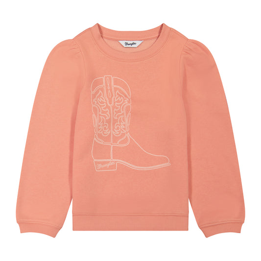 Wrangler Girl's Puff Sleeve Graphic Fleece Sweatshirt - Pink