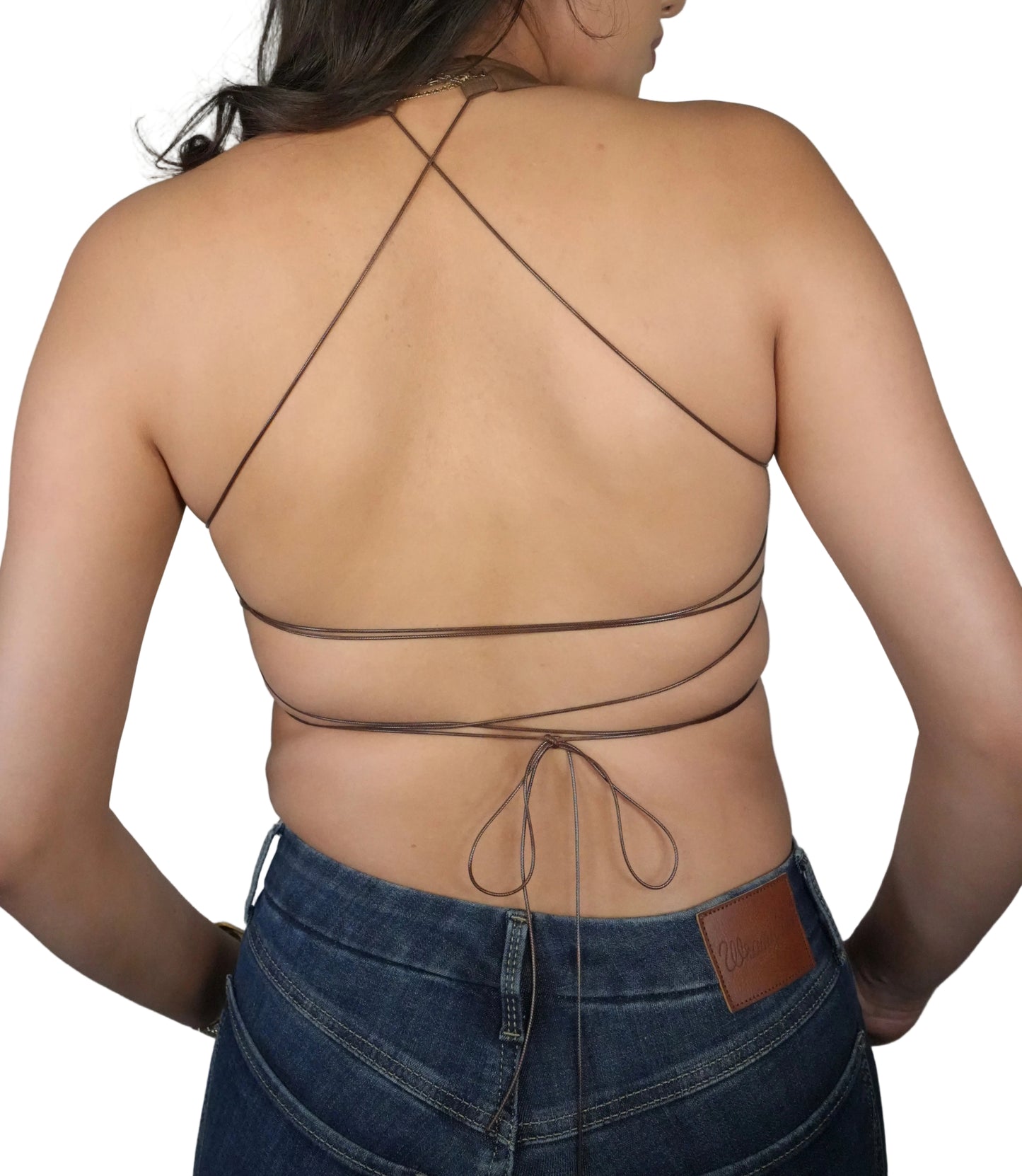 Women's Lather Embroidered Halter Western Corset Top - Brown