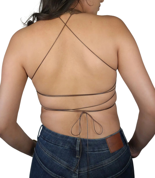 Women's Lather Embroidered Halter Western Corset Top - Brown