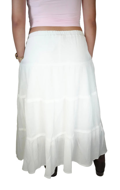 Ijoah Women’s Boho Maxi Skirt - White