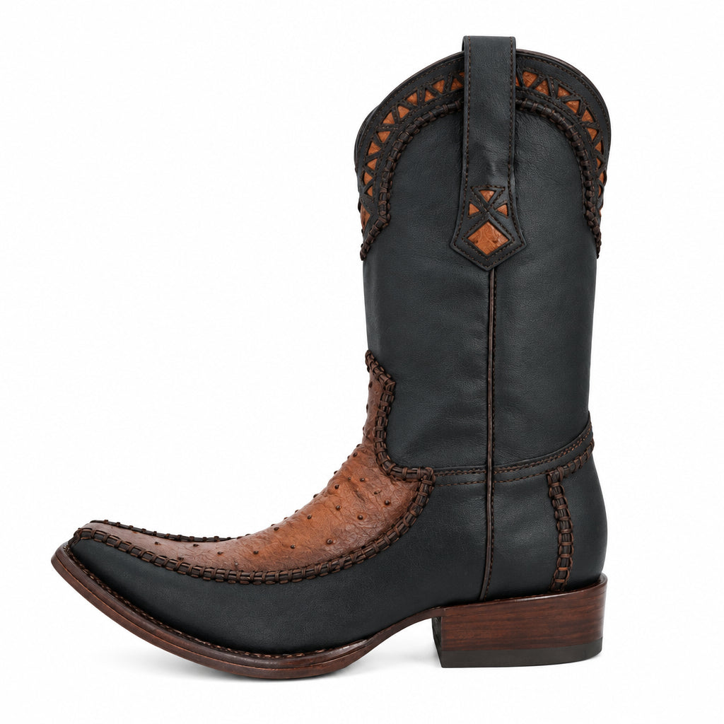 Cuadra Men's Ostrich Versache Toe Boot - Dark Brown