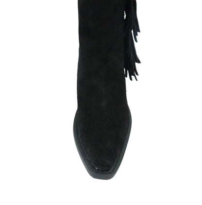 Justin Women's BEV Suede Fringe Snip Toe Short Boot - Black