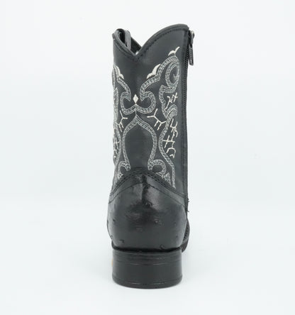 A&A Little Kid's Black Ostrich Print Rubber Sole Boot