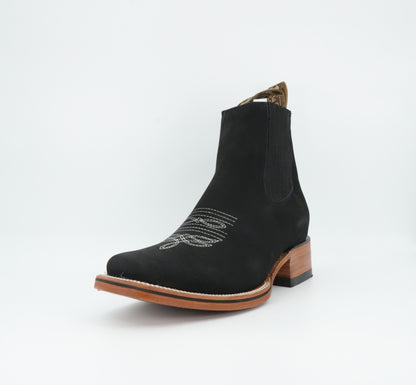 La Sierra Men's Black Nobuck Wide Square Toe Short Boot