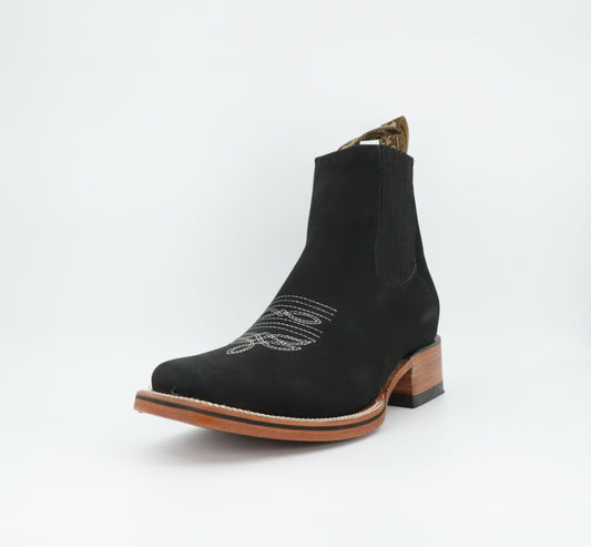 La Sierra Men's Black Nobuck Wide Square Toe Short Boot