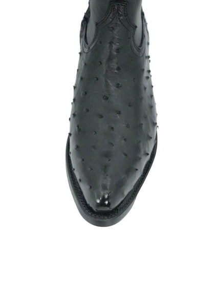 White Diamond Men's Exotic Zip Ostrich Round Toe Short Boot - Black
