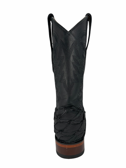 Los Altos Men's Black Matte Genuine Pirarucu Wide Square Toe Boot