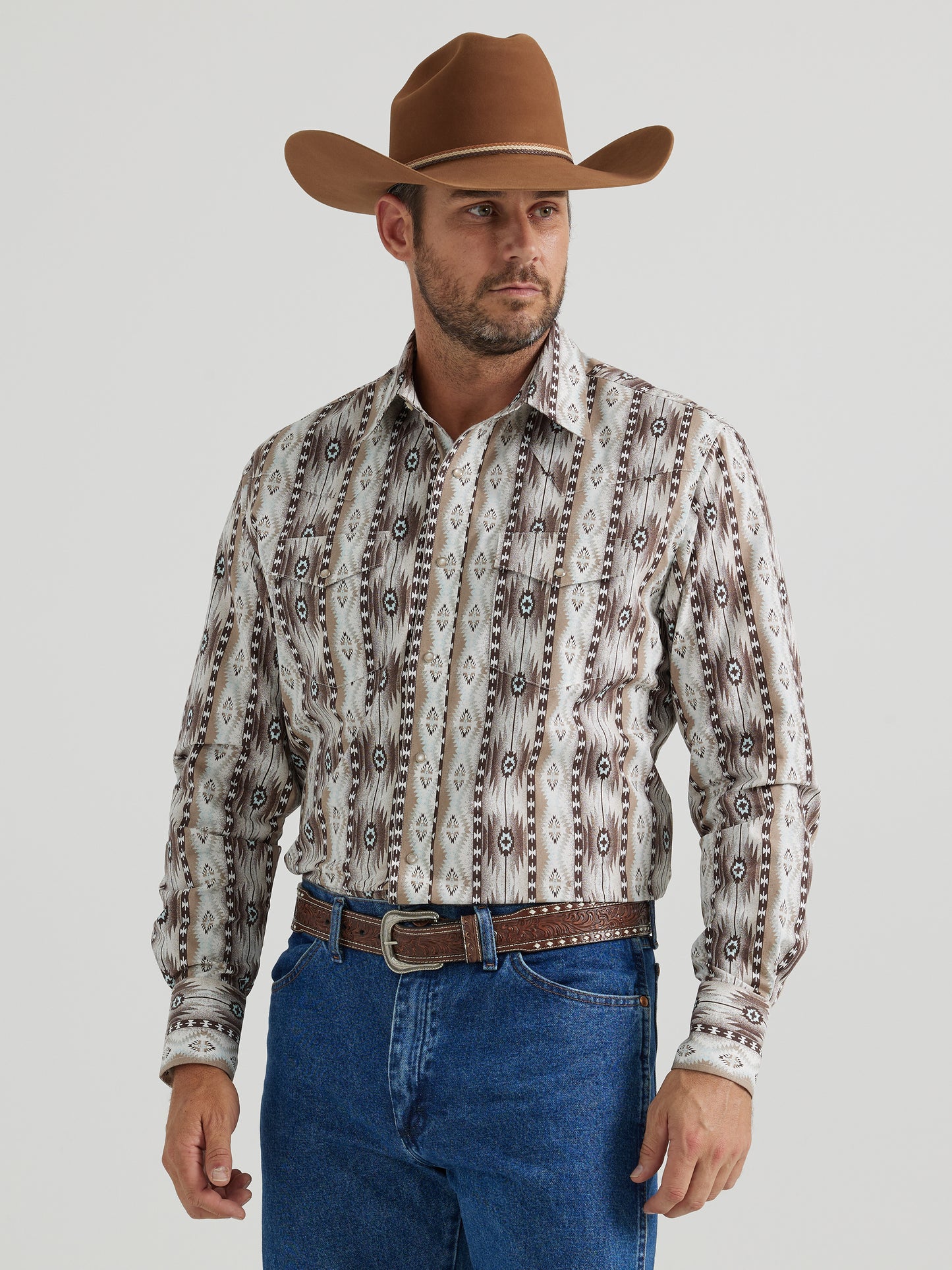 Wrangler x Checotah Western Snap Printed Shirt Pale Sand