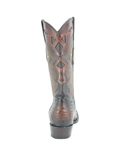 King Exotic Men's Ostrich Semi Round Toe Boot - Brown