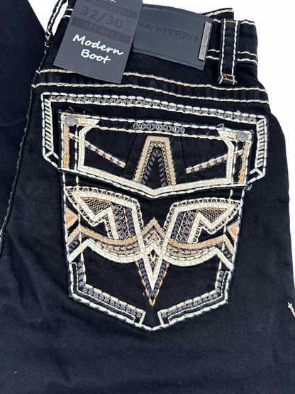 Montero Denim T-Pointed Stitched Pocket Black Modern Boot Jean