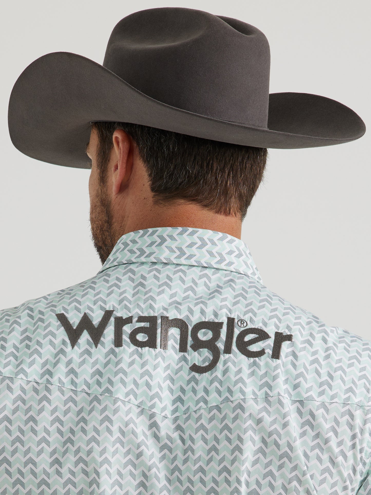 Wrangler Men's Logo Long Sleeve Western Snap Shirt Aqua Print