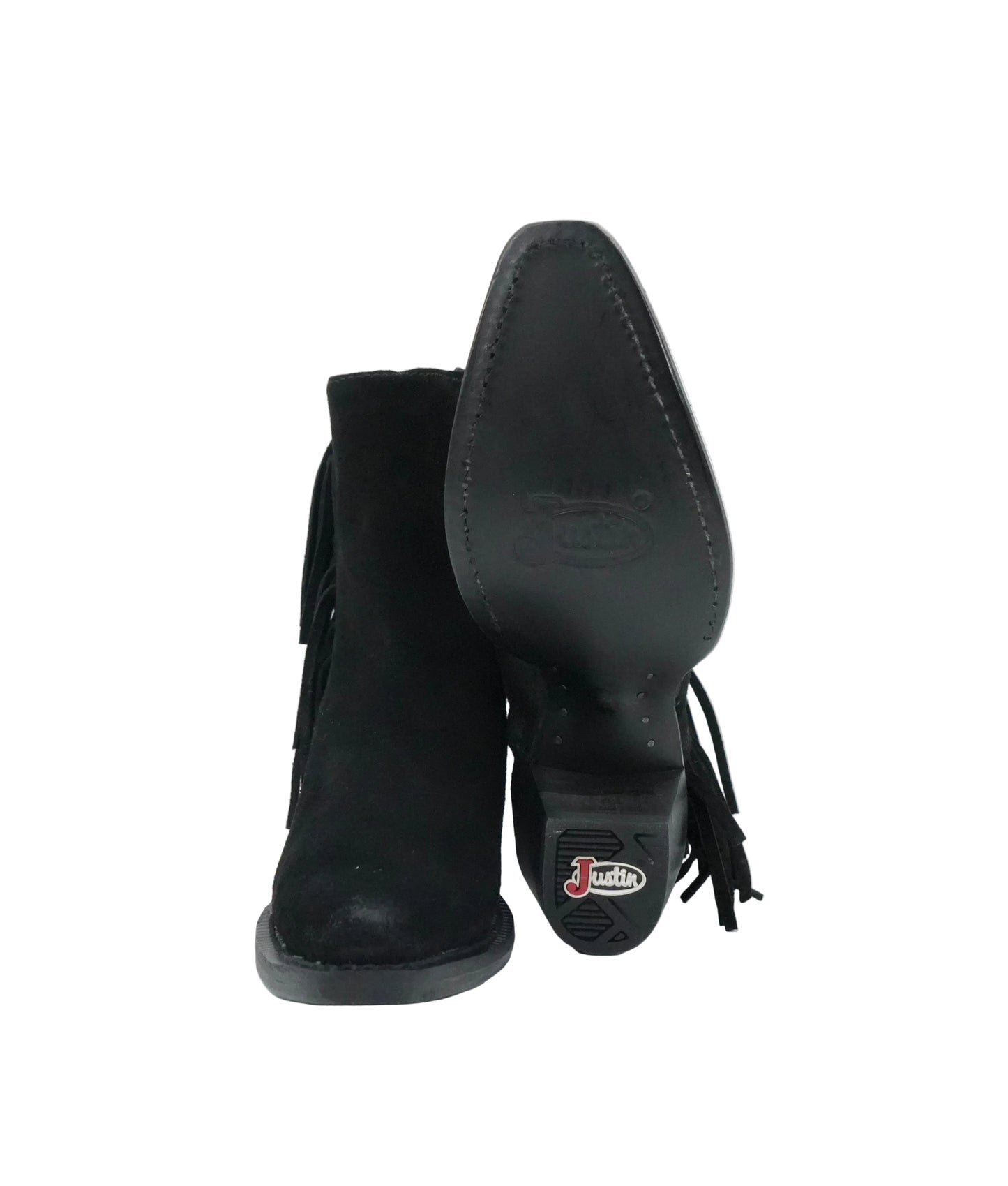 Justin Women's BEV Suede Fringe Snip Toe Short Boot - Black
