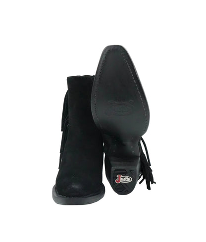 Justin Women's BEV Suede Fringe Snip Toe Short Boot - Black