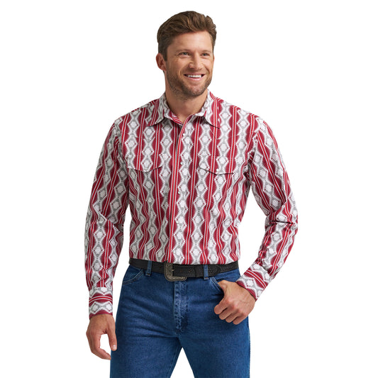 Wrangler Checotah Long Sleeve Western Snap Shirt - Burgundy