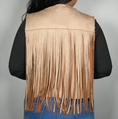 Blue B Women's Suede Fringe Western Vest - Camel