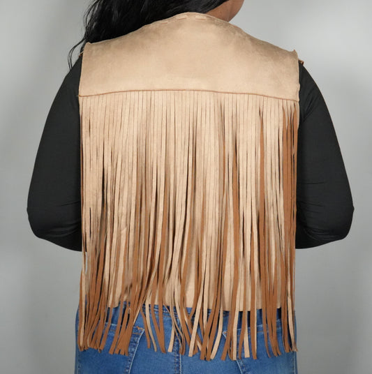 Blue B Women's Suede Fringe Western Vest - Camel