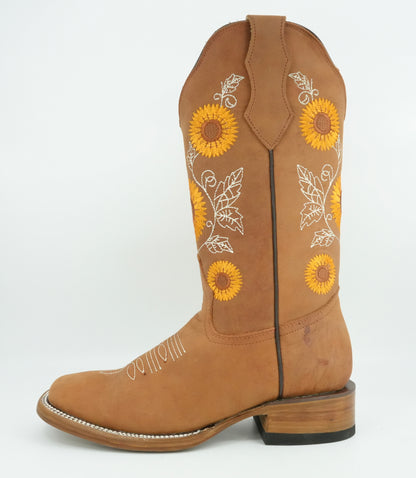 Golden Boots Women’s Tang Crazy Sunflowers Wide Square Toe Boot