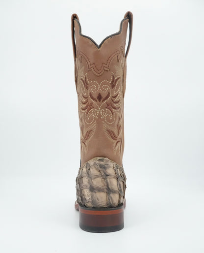 Los Altos Women's Mocha Genuine Pirarucu Leather Wide Square Toe Boot