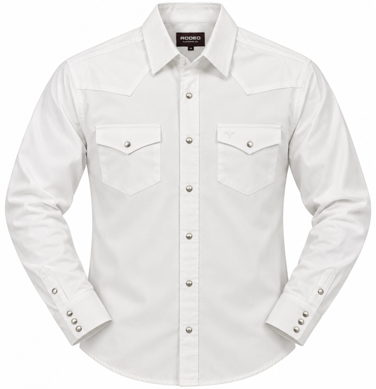 Rodeo Men's Western Snap Button Long Sleeve Shirt - White