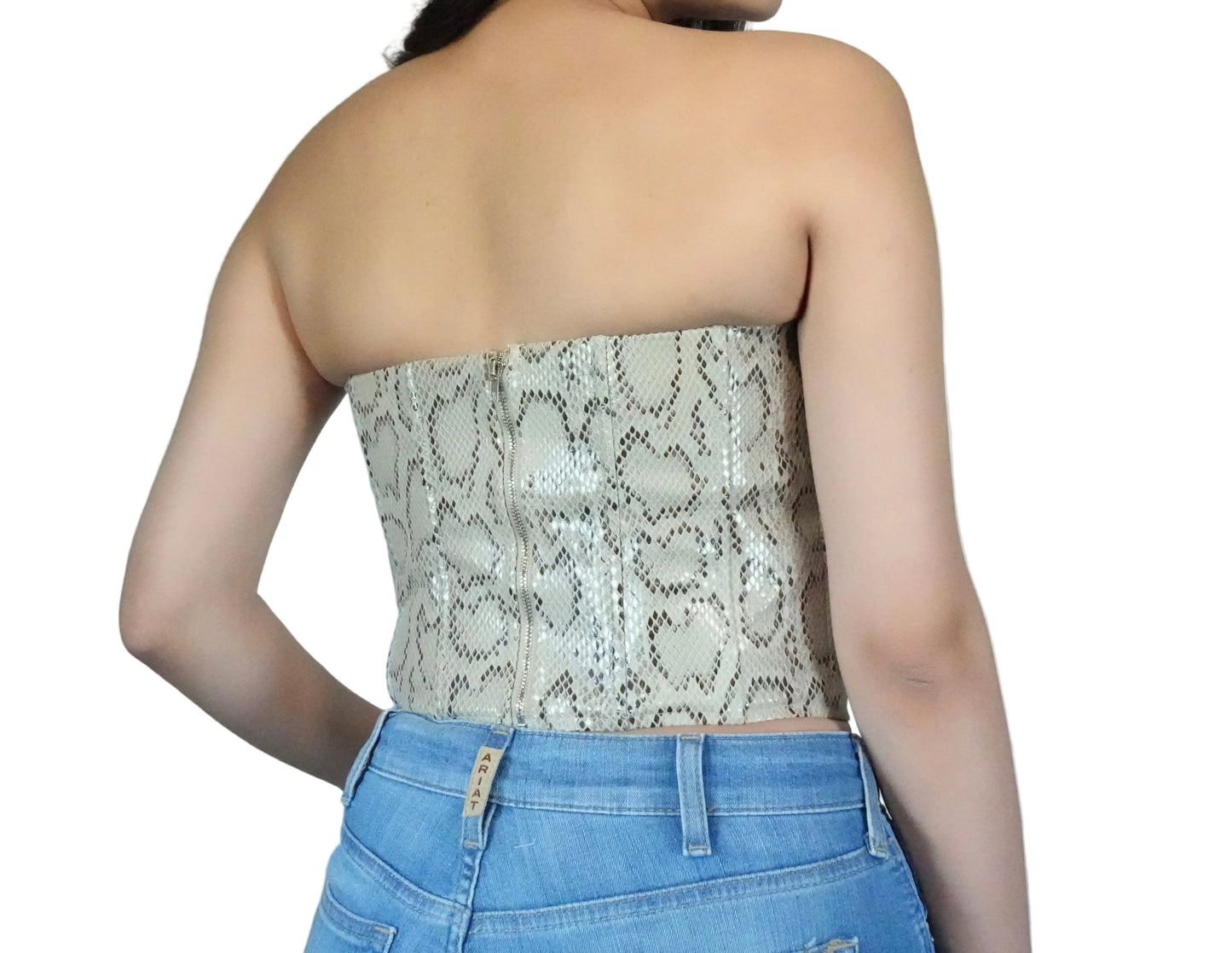 Women's Boned Lined Zipper Corset Top - Snake Print