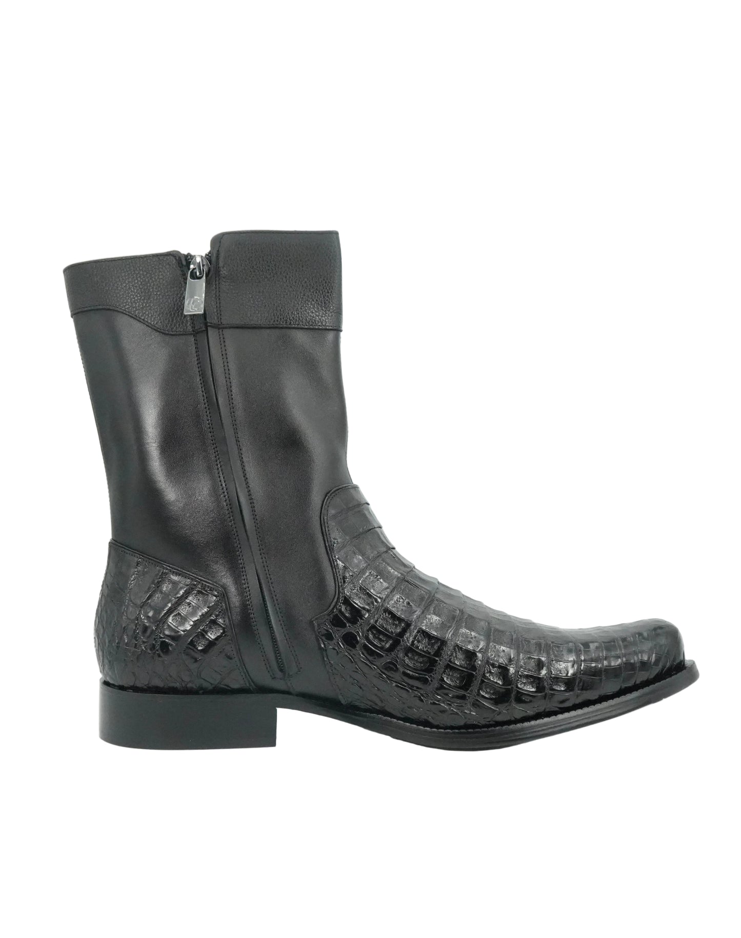 Cuadra Men's Genuine Caiman Belly Leather Short Boot - Black
