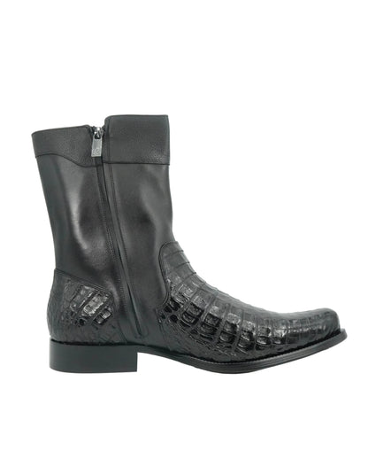 Cuadra Men's Genuine Caiman Belly Leather Short Boot - Black