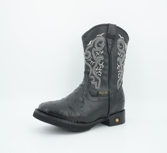 A&A Little Kid's Black Ostrich Print Rubber Sole Boot