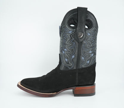 Wild West Men's Nobuck Black Wide Square Toe Boot