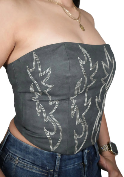 Women's Beckee PU Vegan Leather Western Corset Top - Charcoal