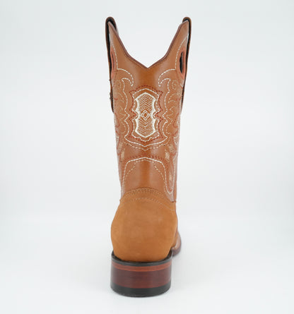 Wild West Botas Nobuk Camel con punta cuadrada para hombre