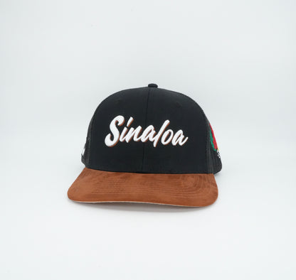 45 Sinaloa Cursive Trucker Cap Black Rust